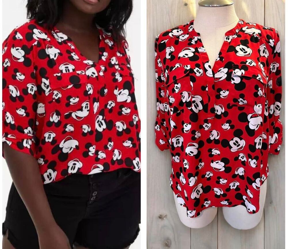 Torrid 2 (2X 18/20) Disney Red Mickey Mouse Georgette Harper Pullover Blouse